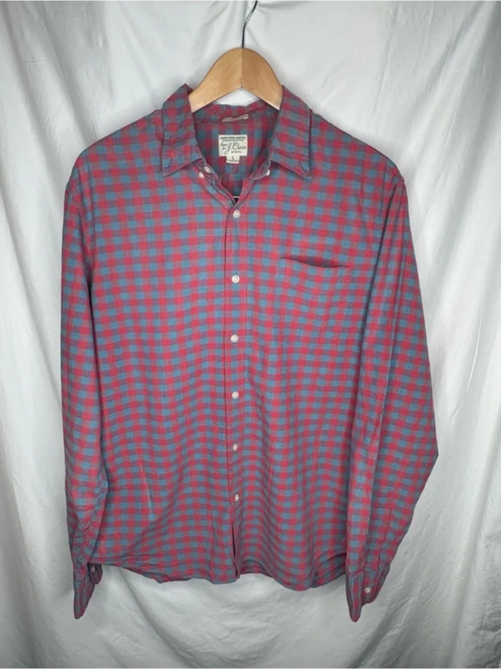 J.Crew Men's Slim Fit Large Plaid Button Down Shirt Red Blue Long Sleeve